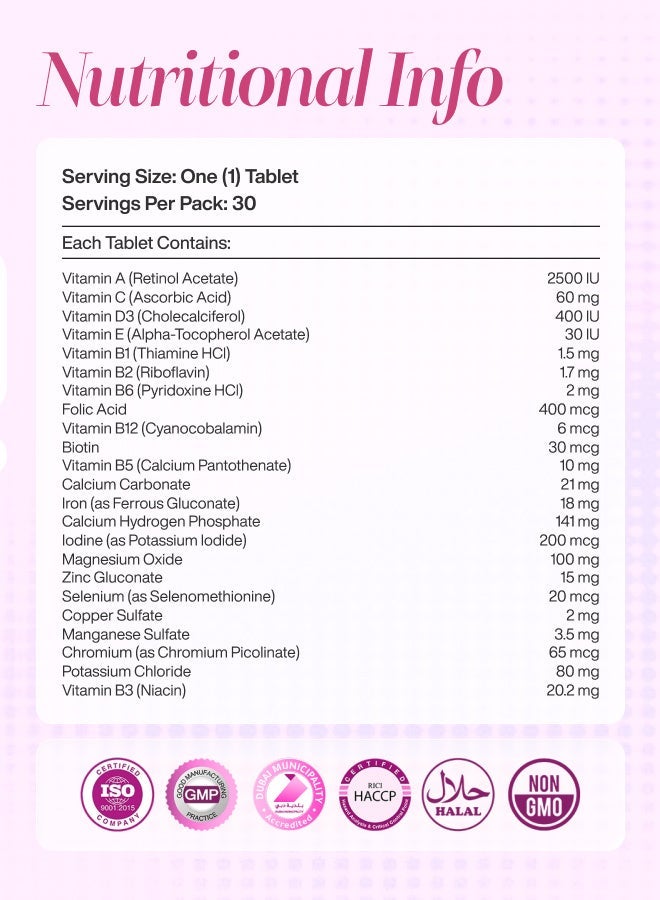 Nutrifactor Vitamax Women’s Multivitamin Tablets with Vitamins A, C, B12, D3, Calcium and Folic Acid, Metabolism Booster and Dietary Supplement for Immune Support and Bone Health - 30 Tablets - Image 3