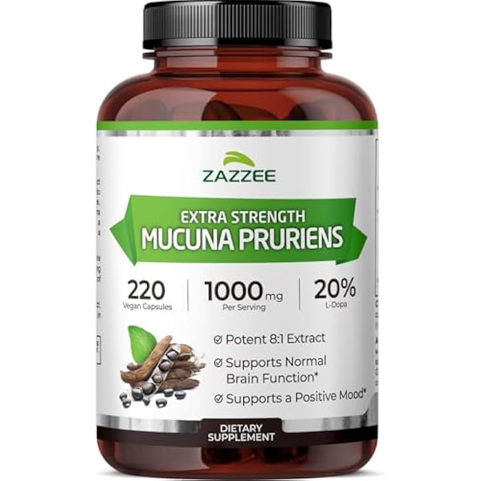 Zazzee Extra Strength Mucuna Pruriens 8:1 Extract, Minimum 20% L-Dopa, 1000 mg, 220 Vegan Capsules, 110 Day Supply, Concentrated and Standardized 8X Extract, 100% Vegetarian, All-Natural and Non-GMO - Image 1