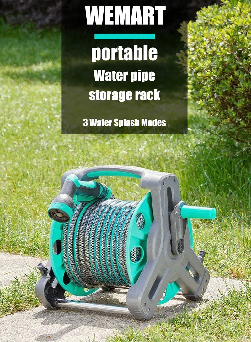 WEMART 30M Garden Hose Reel Set,Portable Wall Mounted,Equipped With Multi-Function High-Pressure Water Gun And Water Pipe Bracket,3 Types Of Water Guns For Home Garden Watering And Car Washing - Image 3