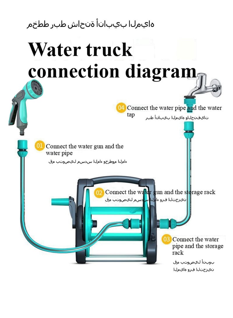 WEMART 30M Garden Hose Reel Set,Portable Wall Mounted,Equipped With Multi-Function High-Pressure Water Gun And Water Pipe Bracket,3 Types Of Water Guns For Home Garden Watering And Car Washing - Image 4