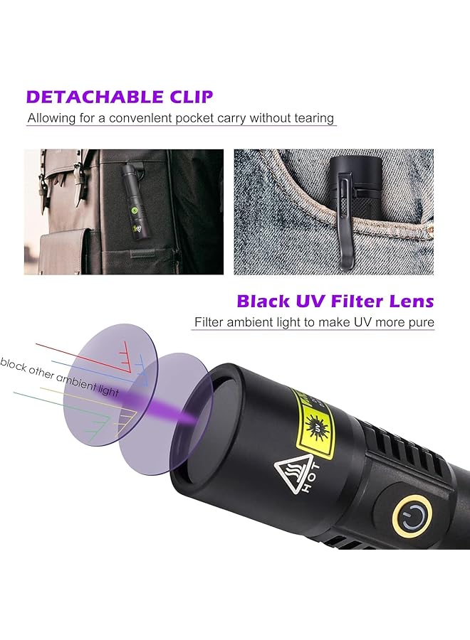 KASTWAVE 20W Rechargeable UV Flashlight 365nm UV Light for Pet Urine Detection Resin Curing Ringworm & Fluorescent 2 Modes Mini LED Ultraviolet Light with Filter Waterproof - Image 2