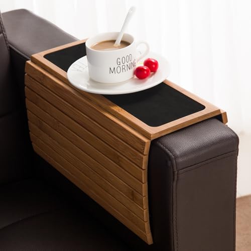 GEHE Couch Arm Tray Table, Flexible/Foldable Sofa Armrest Tray, Couch Armrest Table Cup Holder Great for Drinks Snacks Remote Control, Portable Side Table and Anti-Slip Bottom - Image 1