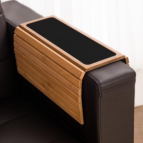 GEHE Couch Arm Tray Table, Flexible/Foldable Sofa Armrest Tray, Couch Armrest Table Cup Holder Great for Drinks Snacks Remote Control, Portable Side Table and Anti-Slip Bottom - Image 3