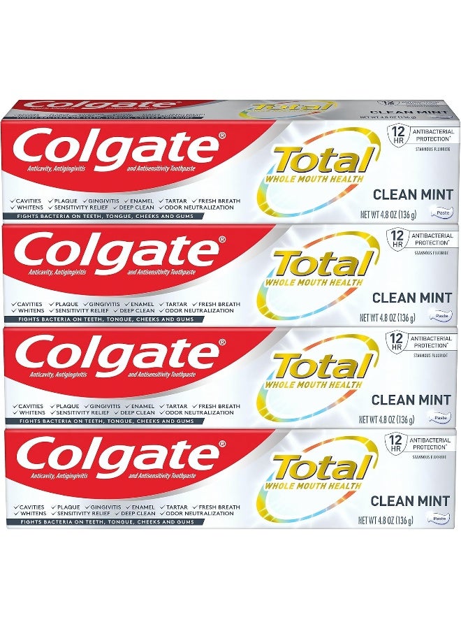 Colgate Total Toothpaste with Whitening, Clean Mint, 4.8 Ounce (Pack of 4) - Image 1