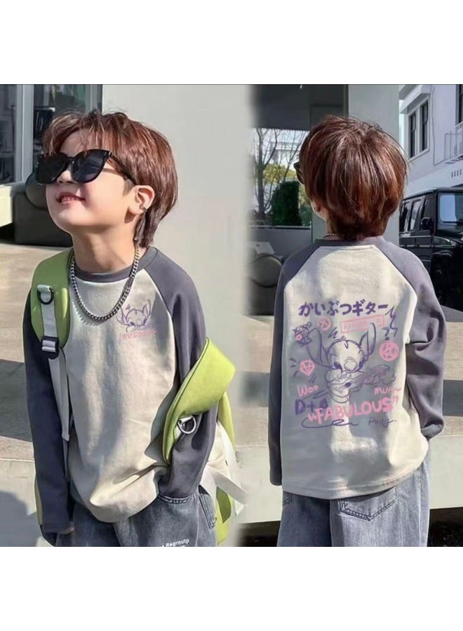 100% Cotton Long-sleeved T-shirt New Autum Baby Round Neck Cartoon Tops For Boys And Girls, Medium And Large Kidsren's Casual Bottoming Shirts