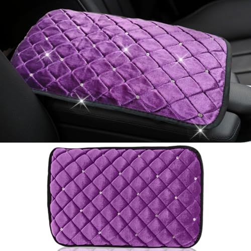 BDZMC Plush Car Center Console Pad Bling Diamond Car Armrest Cover Soft Seat Box Cover Protector Universal Car Interior Decoration Accessories Fit Most Vehicle SUV Truck Car Purple - Image 1