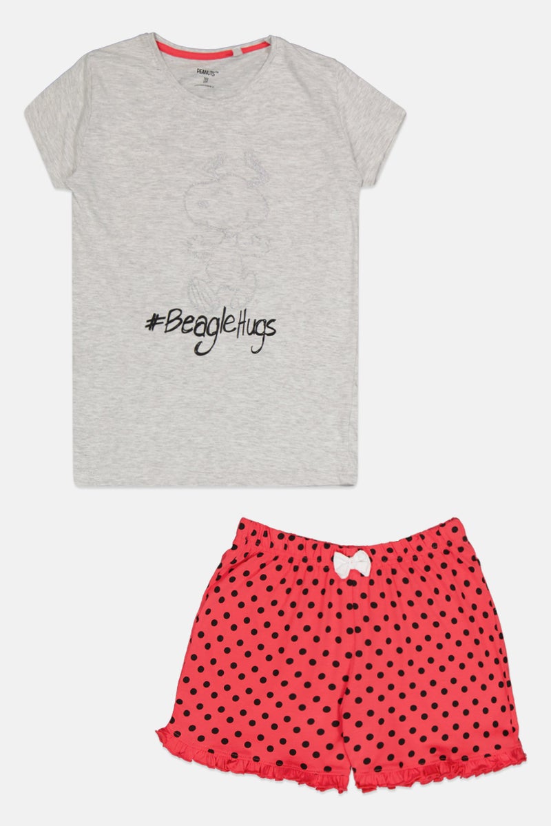Peanuts Kids Girl 2 Pieces Graphic Print Top With Bottom Sleepwear Set, Multicolor - Image 1