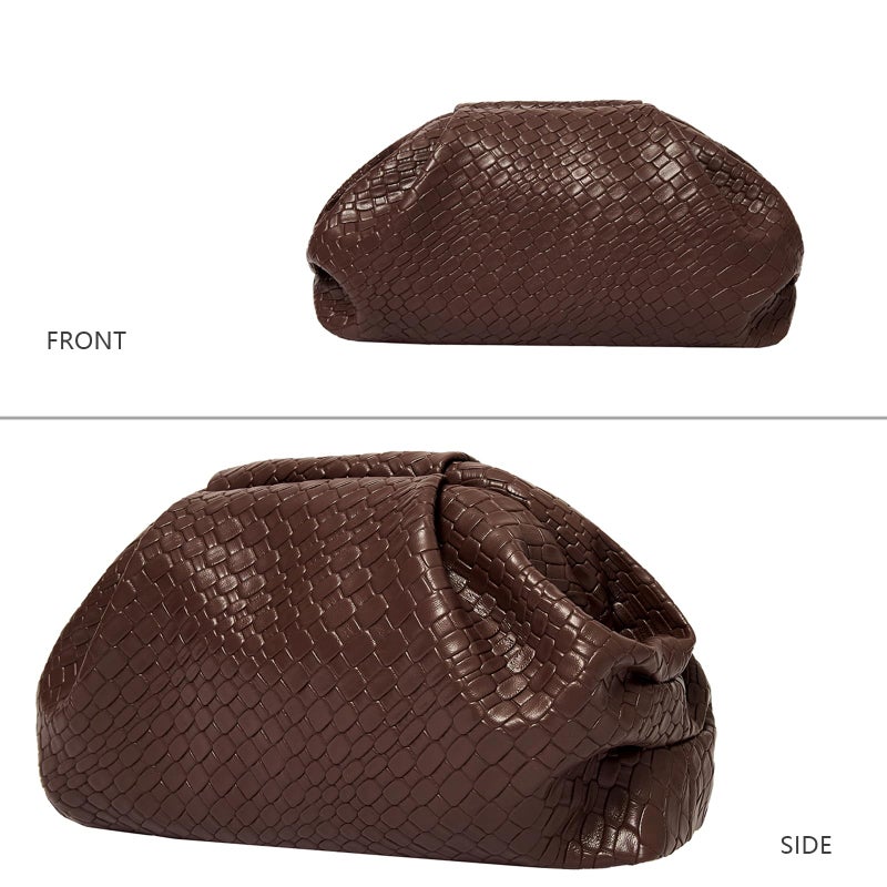 PHILOMENA Women's Woven Evening Bag Vegan Leather Clutch Purse Dumpling Ruched Bag Party Wedding Elegant Handbags (Coffee) - Image 3