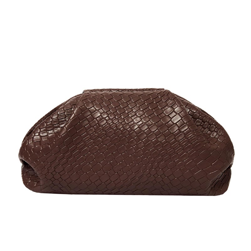 PHILOMENA Women's Woven Evening Bag Vegan Leather Clutch Purse Dumpling Ruched Bag Party Wedding Elegant Handbags (Coffee) - Image 1