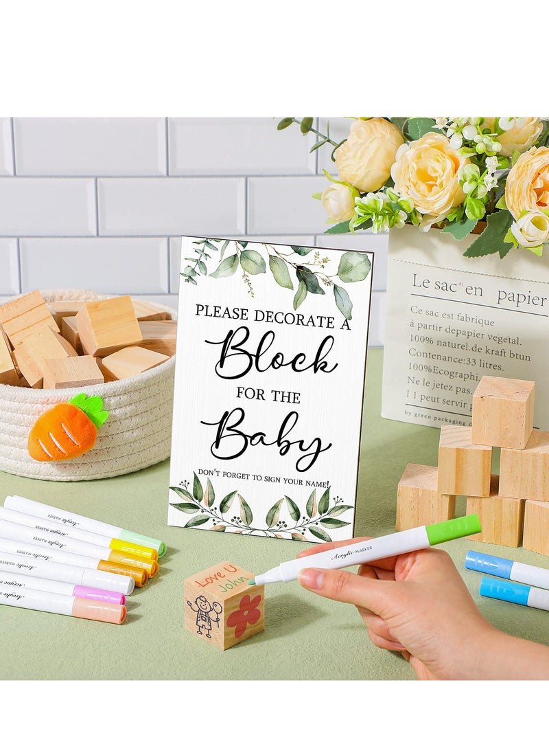 Captaintech 75 Pcs Baby Shower Block Games Sign Kit with 50 DIY Blank Wooden Blocks and 24 Acrylic Markers for Party Decoration  - Image 5
