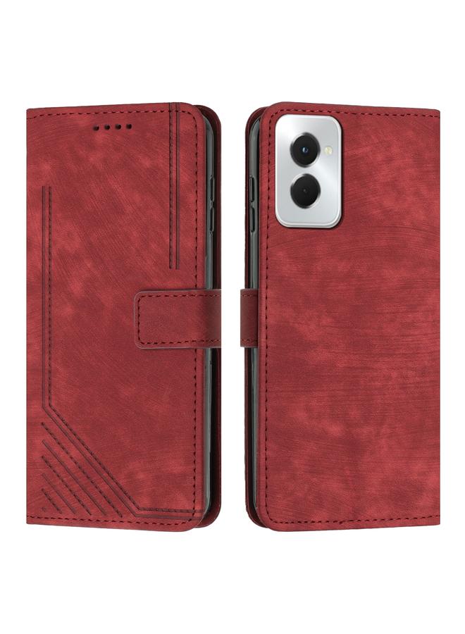 Green Tiger For Motorola Moto G Power 5G 2024 Skin Feel Stripe Pattern Leather Phone Case with Lanyard(Red)