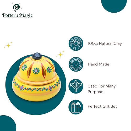 Potter's Magic Handcrafted Terracotta Incense Cone Holder | Decorative Sambrani & Dhoop Stand for Pooja Room, Meditation, Festive Decor | Eco-Friendly Clay Agarbatti Burner & Traditional Gift | Yellow - Image 2