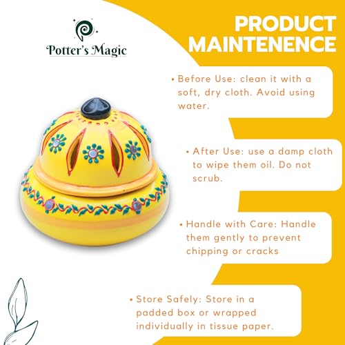 Potter's Magic Handcrafted Terracotta Incense Cone Holder | Decorative Sambrani & Dhoop Stand for Pooja Room, Meditation, Festive Decor | Eco-Friendly Clay Agarbatti Burner & Traditional Gift | Yellow - Image 4