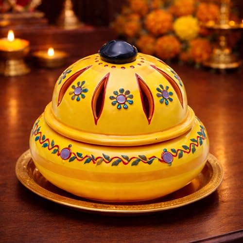 Potter's Magic Handcrafted Terracotta Incense Cone Holder | Decorative Sambrani & Dhoop Stand for Pooja Room, Meditation, Festive Decor | Eco-Friendly Clay Agarbatti Burner & Traditional Gift | Yellow - Image 1