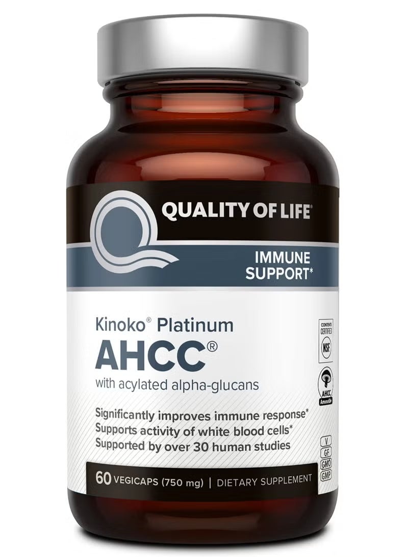 Quality of Life Kinoko Platinum AHCC 60 Veggie Capsules – Advanced Immune Support Formula – Mushroom Mycelia Extract with Alpha-Glucans – Gluten-Free & Vegetarian