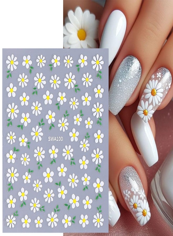 FDSQHSA 6 Sheets Flowers Nail Art Stickers 3D Self Adhesive Flower Nail Stickers for Nail Art Blue White Pink Daisy Nail Decals Summer Floral Nail Design Supplies for Women DIY Manicure Decor - Image 5