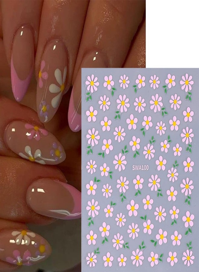 FDSQHSA 6 Sheets Flowers Nail Art Stickers 3D Self Adhesive Flower Nail Stickers for Nail Art Blue White Pink Daisy Nail Decals Summer Floral Nail Design Supplies for Women DIY Manicure Decor - Image 4