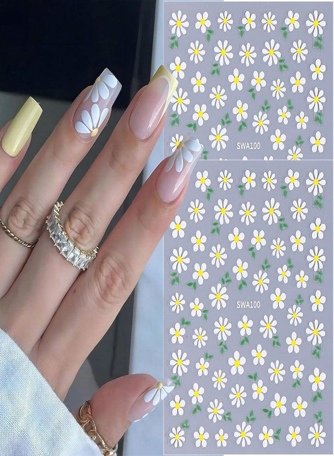 FDSQHSA 6 Sheets Flowers Nail Art Stickers 3D Self Adhesive Flower Nail Stickers for Nail Art Blue White Pink Daisy Nail Decals Summer Floral Nail Design Supplies for Women DIY Manicure Decor - Image 2