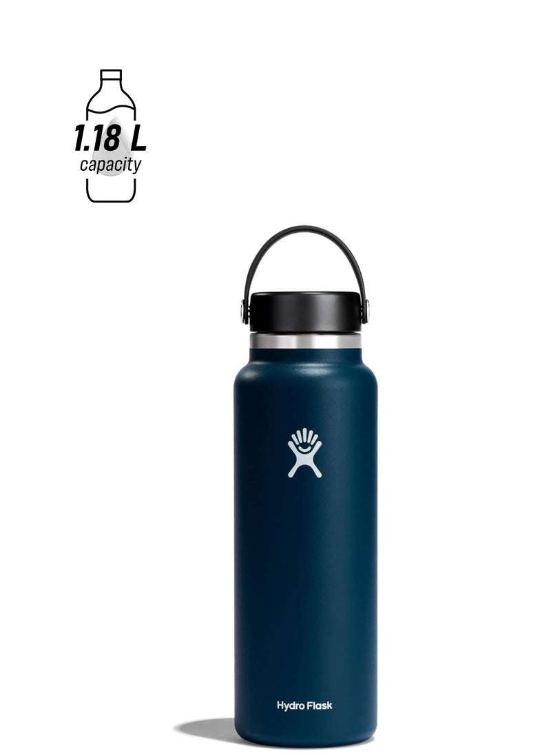 Hydro Flask Hydro Flask - Water Bottle 1180 ml (40 oz) - Vacuum Insulated Stainless Steel Water Bottle Flask with Leak Proof Flex Cap with Strap - BPA-Free - Wide Mouth - Indigo  - Image 1