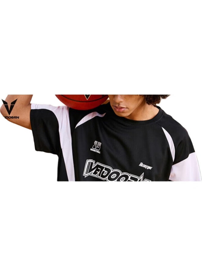 VEIDOORN Basketball Short-Sleeve T-Shirt, Player-Style Instant Summer Tee, Men'S Round Neck Breathable Sports Top, Instant Black, Size L - Image 1