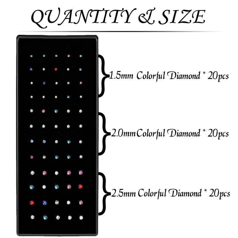 OMAIGAR Nose Rings Studs, Straight Shaped Surgical Stainless Steel Nose Studs Color Diamond Rhinestone Crystal,Hypoallergenic Nose Piercing Jewelry for Women Men and Ideal Gift - Image 3