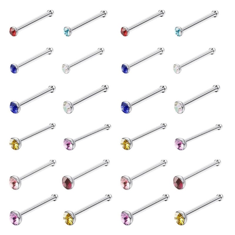OMAIGAR Nose Rings Studs, Straight Shaped Surgical Stainless Steel Nose Studs Color Diamond Rhinestone Crystal,Hypoallergenic Nose Piercing Jewelry for Women Men and Ideal Gift - Image 1