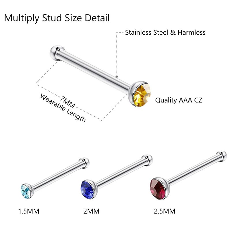 OMAIGAR Nose Rings Studs, Straight Shaped Surgical Stainless Steel Nose Studs Color Diamond Rhinestone Crystal,Hypoallergenic Nose Piercing Jewelry for Women Men and Ideal Gift - Image 4