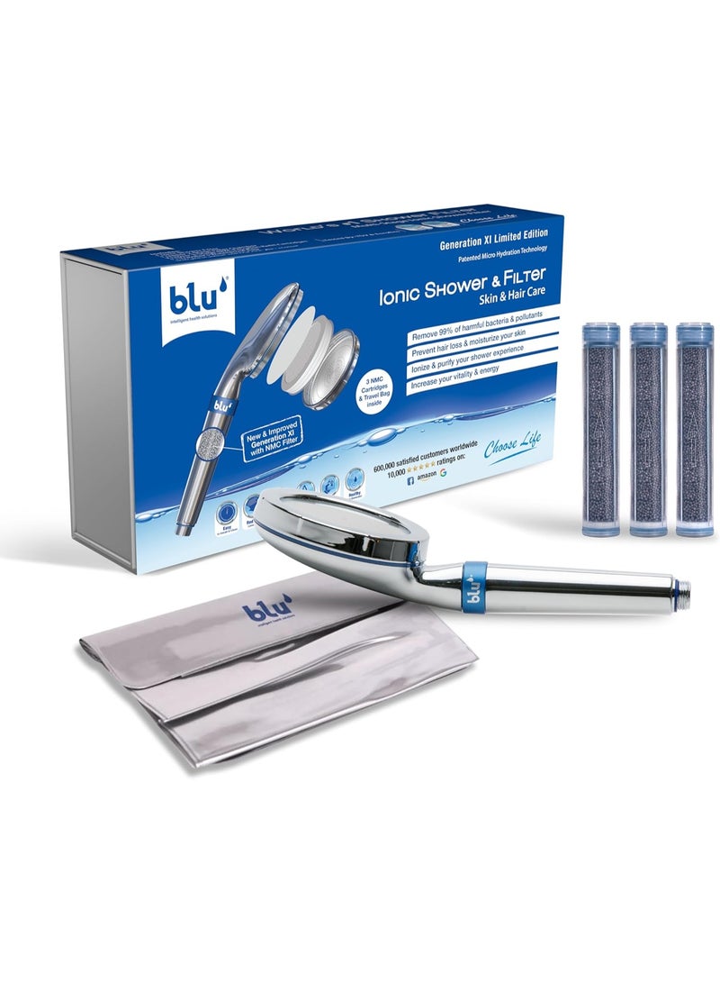 blu Ionic Shower Head and Shower Filter - Handheld - Removes Chlorine & Harmful Pollutants - Prevent Hair Loss & Moisturize Your Skin, Chrome - Image 1