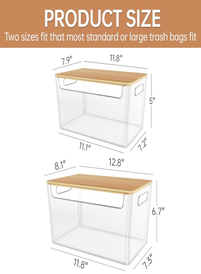 COAZEX 2 Pack Trash Bag Holder Under Sink Stackable, Plastic Garbage Bag Dispenser with Bamboo Lid, Trash Bag Storage Dispenser Roll Holder for Kitchen, Pantry, Laundry Room Organization - Image 2
