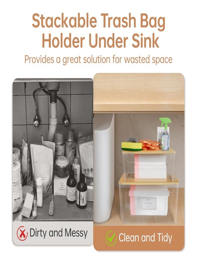 COAZEX 2 Pack Trash Bag Holder Under Sink Stackable, Plastic Garbage Bag Dispenser with Bamboo Lid, Trash Bag Storage Dispenser Roll Holder for Kitchen, Pantry, Laundry Room Organization - Image 5