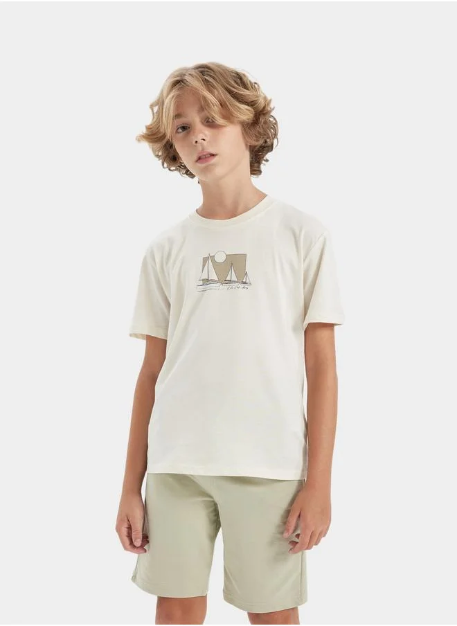 DeFacto DeFacto Kids Round Neck Printed Short Sleeve T-Shirt