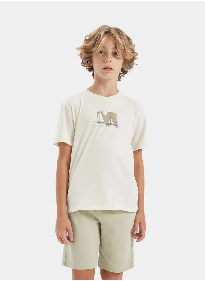 DeFacto DeFacto Kids Round Neck Printed Short Sleeve T-Shirt