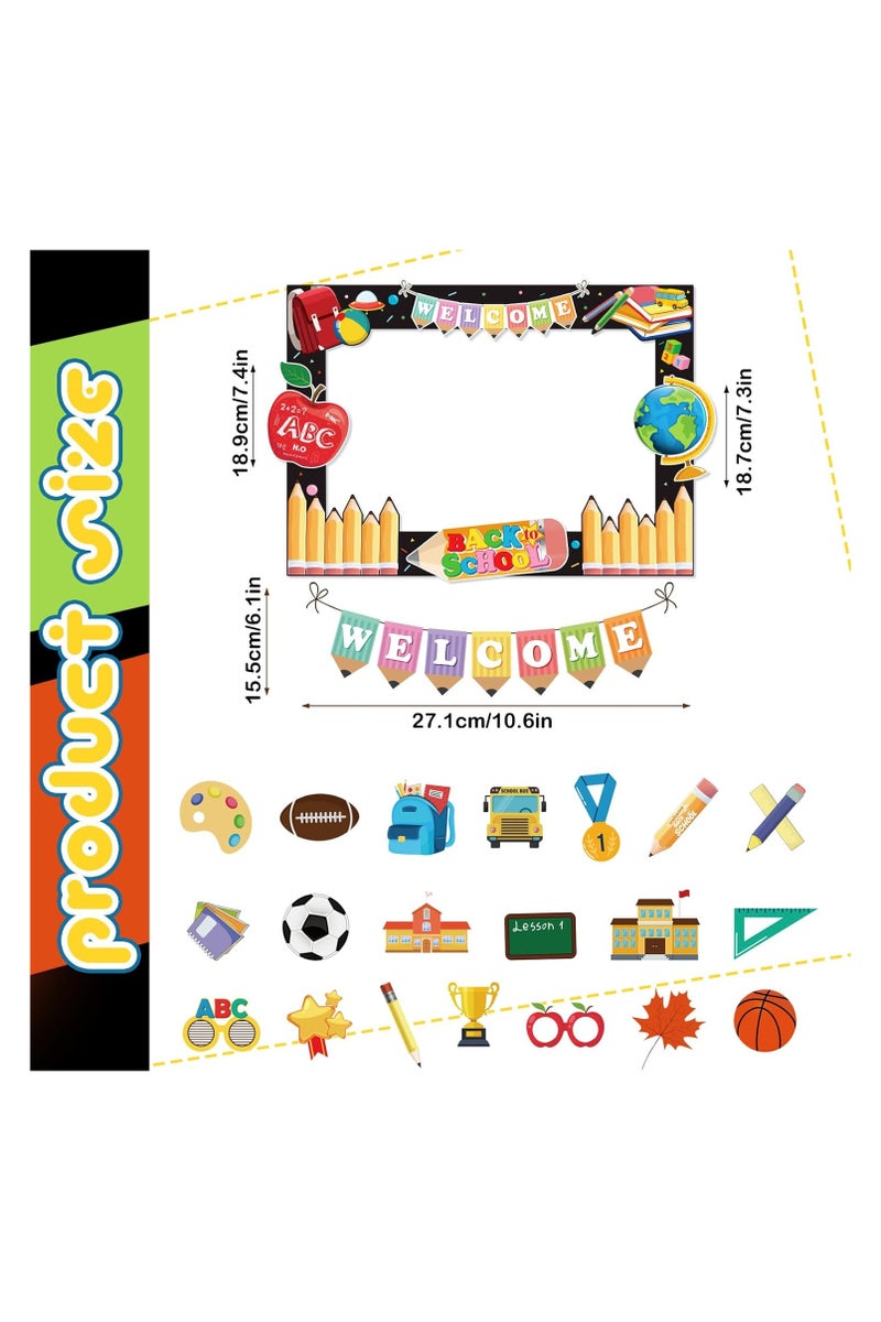 Generic Brand 25 Pcs Back to School Party Photo Booth Props Back to School Photo Booth Frame Welcome Photo Booth Props Pencil Theme Abc Photo Booth Frame Apple Blackboard Photo Prop Classroom Decorations - Image 2