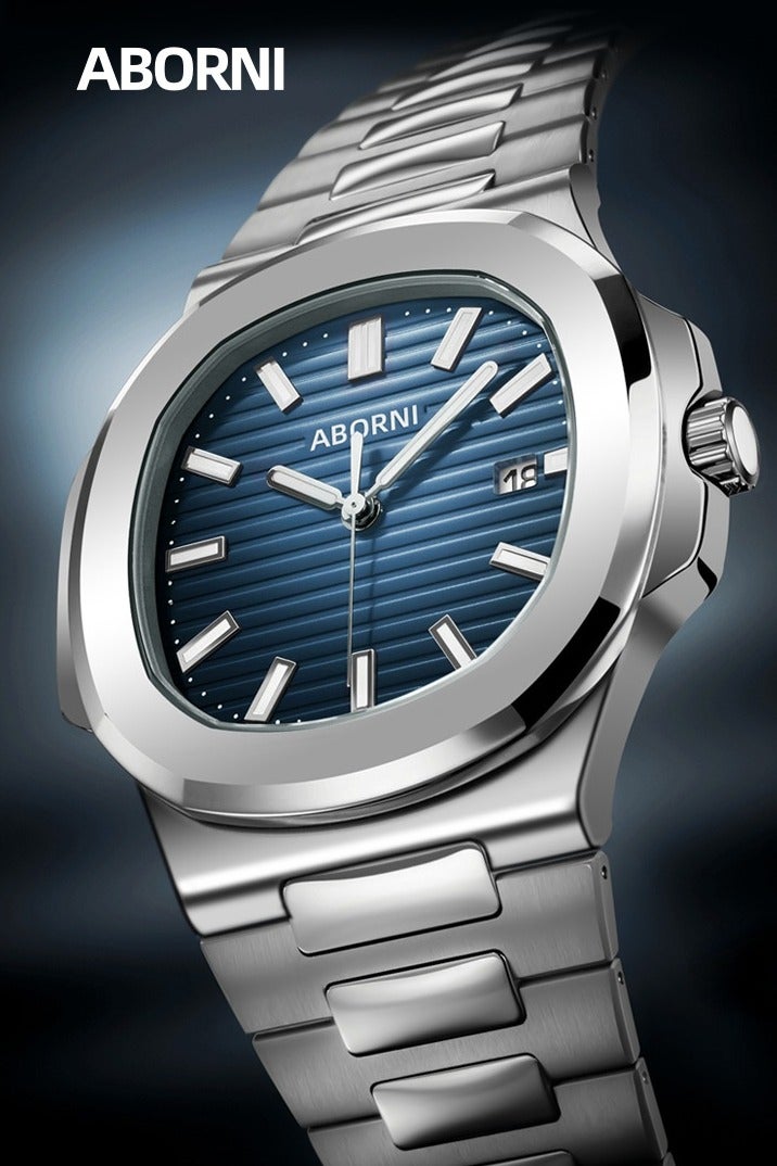 ABORNI Business Casual Men's Watch Lightweight Design Luminous Waterproof Mineral Glass Mirror Stainless Steel Strap - Image 1