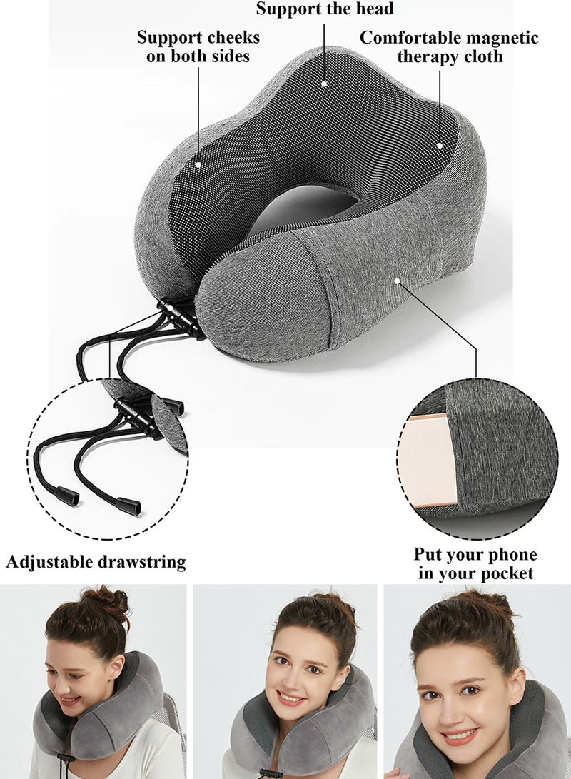 Qiccijoo Travel Pillow, Memory Foam Neck Pillow with Comfortable & Breathable Cover for Sleeping, Car, Train, Bus and Home Use(Dark Grey) - Image 3