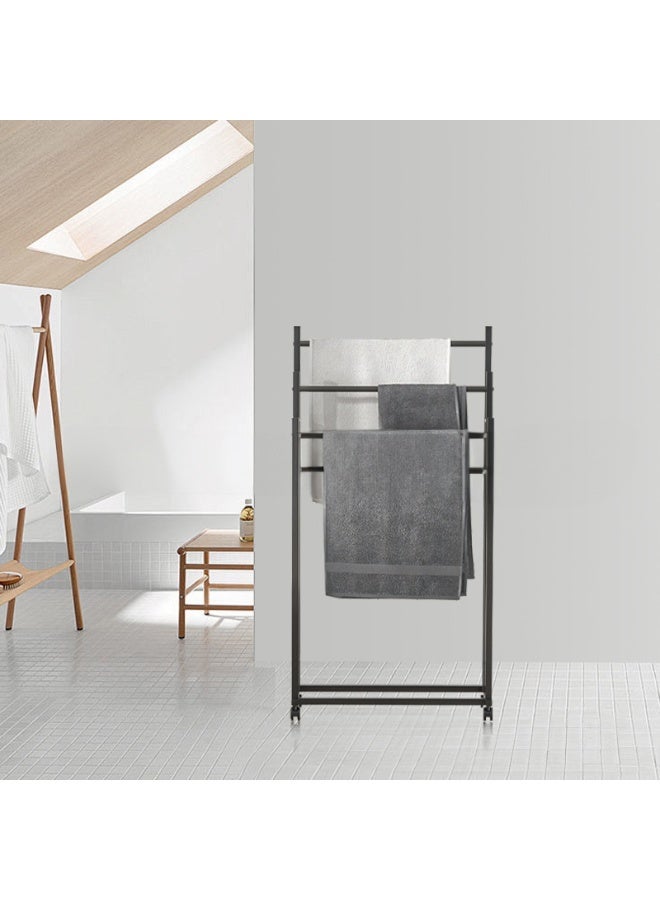 XiuWoo 3-Tier Large Capacity Freestanding Metal Moveable Towel Rack, Anti-rust Coating Metal Ladder Towel Holder, Drying Stand, Bathroom Bath Organizer Rack with 360° Wheel for Space Saving - Image 5