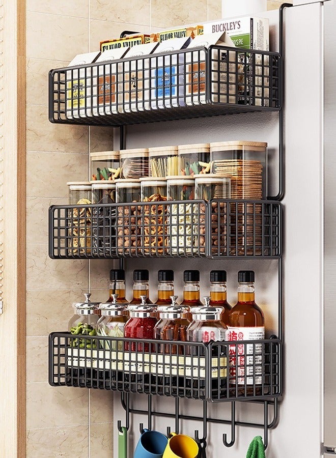 NKX Kitchen Refrigerator Side Wall Mounted Storage Rack Spice Rack Storage Rack Item Placement Rack With Hooks 38x71cm - Image 1