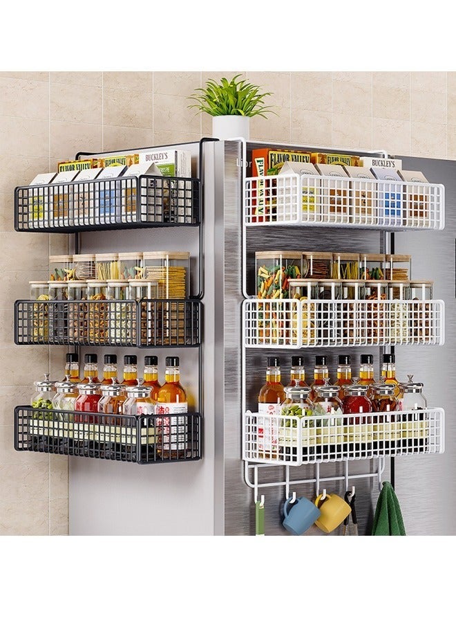 NKX Kitchen Refrigerator Side Wall Mounted Storage Rack Spice Rack Storage Rack Item Placement Rack With Hooks 38x71cm - Image 3