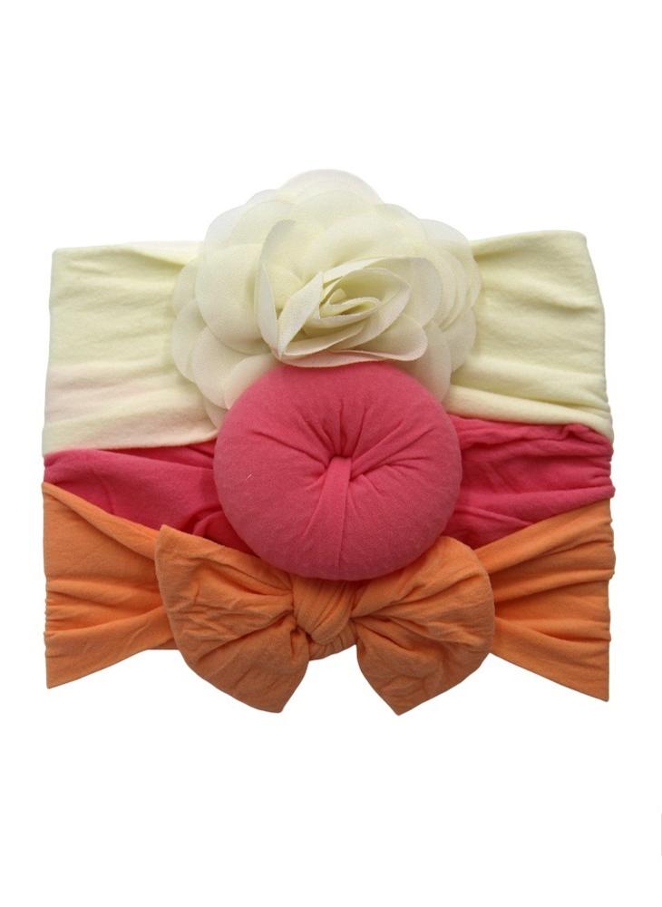 Bambimici Aya Assorted Cute Soft Turban For Babies Cream, Hot Pink, Orange - Image 1