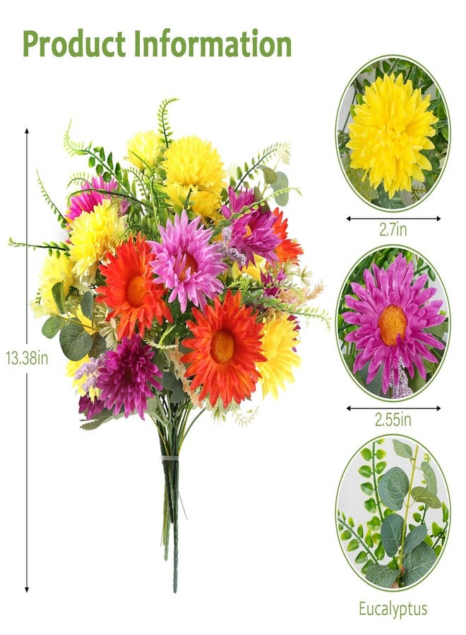 MHMJON Artificial Flowers Silk Gerbera Daisies Bouquet | Mix Bouquet, Faux Colorful Flowers Spring Silk Floral Arrangements for Home Indoor Table Vase Wedding Party Decor Cemetery (13.38 in) - Image 2