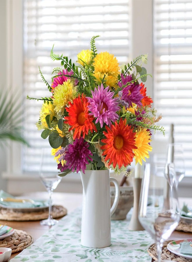 MHMJON Artificial Flowers Silk Gerbera Daisies Bouquet | Mix Bouquet, Faux Colorful Flowers Spring Silk Floral Arrangements for Home Indoor Table Vase Wedding Party Decor Cemetery (13.38 in) - Image 4