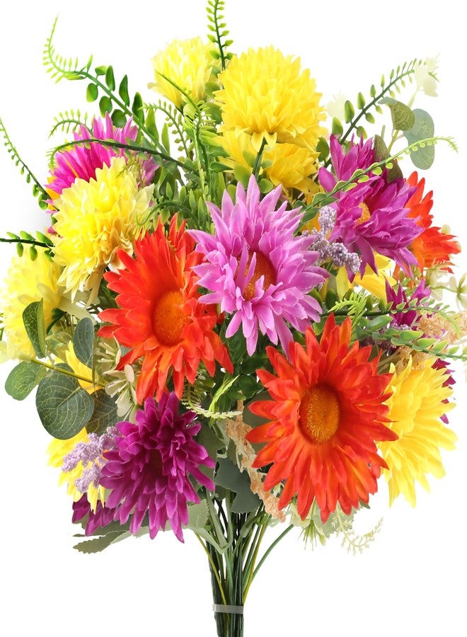 MHMJON Artificial Flowers Silk Gerbera Daisies Bouquet | Mix Bouquet, Faux Colorful Flowers Spring Silk Floral Arrangements for Home Indoor Table Vase Wedding Party Decor Cemetery (13.38 in) - Image 1