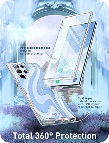 i-Blason for Samsung Galaxy S23 Ultra Case with Built-in Screen Protector, [Magnetic Charging] [Support Fingerprint ID], Full-Body Slim Phone Case for Samsung Galaxy S23 Ultra 6.8", Blue Swirl - Image 3