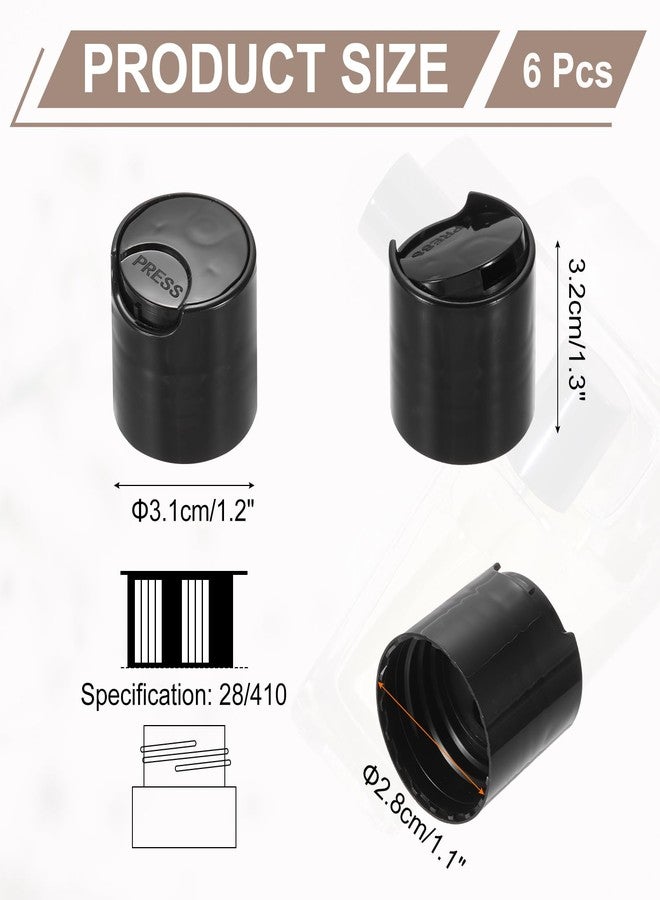 MECCANIXITY 6Pcs Black Disc Top Caps Replacement 28/410 Plastic Press Disk Caps 1.3x1.2x1.1 Inch Dispensing Lids for Squeeze, Refillable & Shampoo Bottles - Image 2