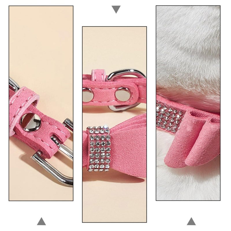 Adjustable Sparkling Crystal Rhinestone Bow Tie Dog Collar Pink XXS 25x1 5cm - Image 4