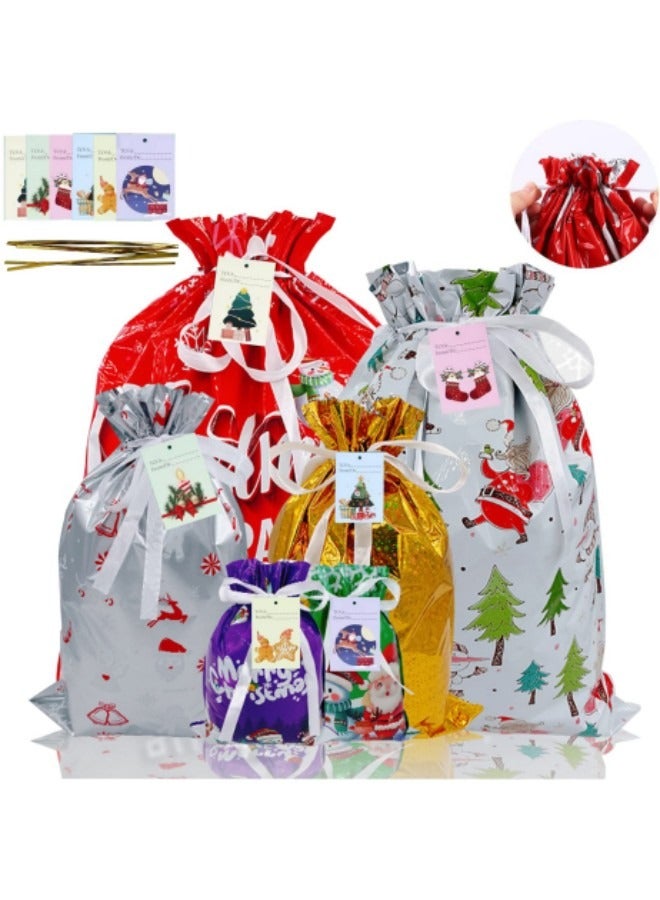 GGEROU Drawstrings Gift Bags with Mini Greeting Card, 18 Pcs 6 Design Goodie Bags & 30 pcs Mini Greeting Card - Image 1