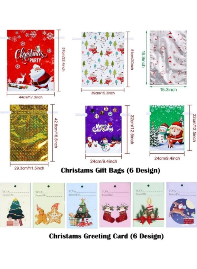 GGEROU Drawstrings Gift Bags with Mini Greeting Card, 18 Pcs 6 Design Goodie Bags & 30 pcs Mini Greeting Card - Image 2