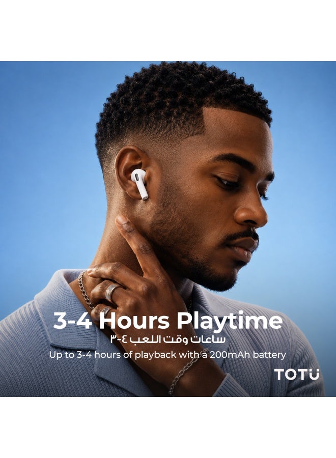 TOTU True Wireless Earbuds with Bluetooth 5.3, Type-C Fast Charging, 300mAh Case, White - Image 3