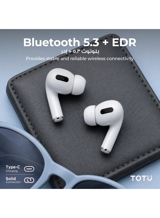 TOTU True Wireless Earbuds with Bluetooth 5.3, Type-C Fast Charging, 300mAh Case, White - Image 5