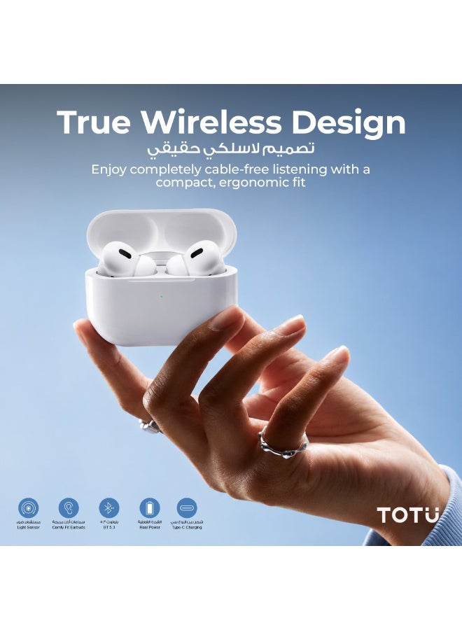 TOTU True Wireless Earbuds with Bluetooth 5.3, Type-C Fast Charging, 300mAh Case, White - Image 4